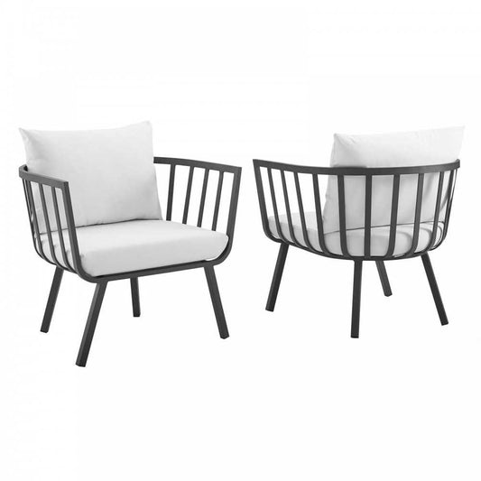 Riverside Outdoor Patio Aluminum Armchair Set of 2, Gray White