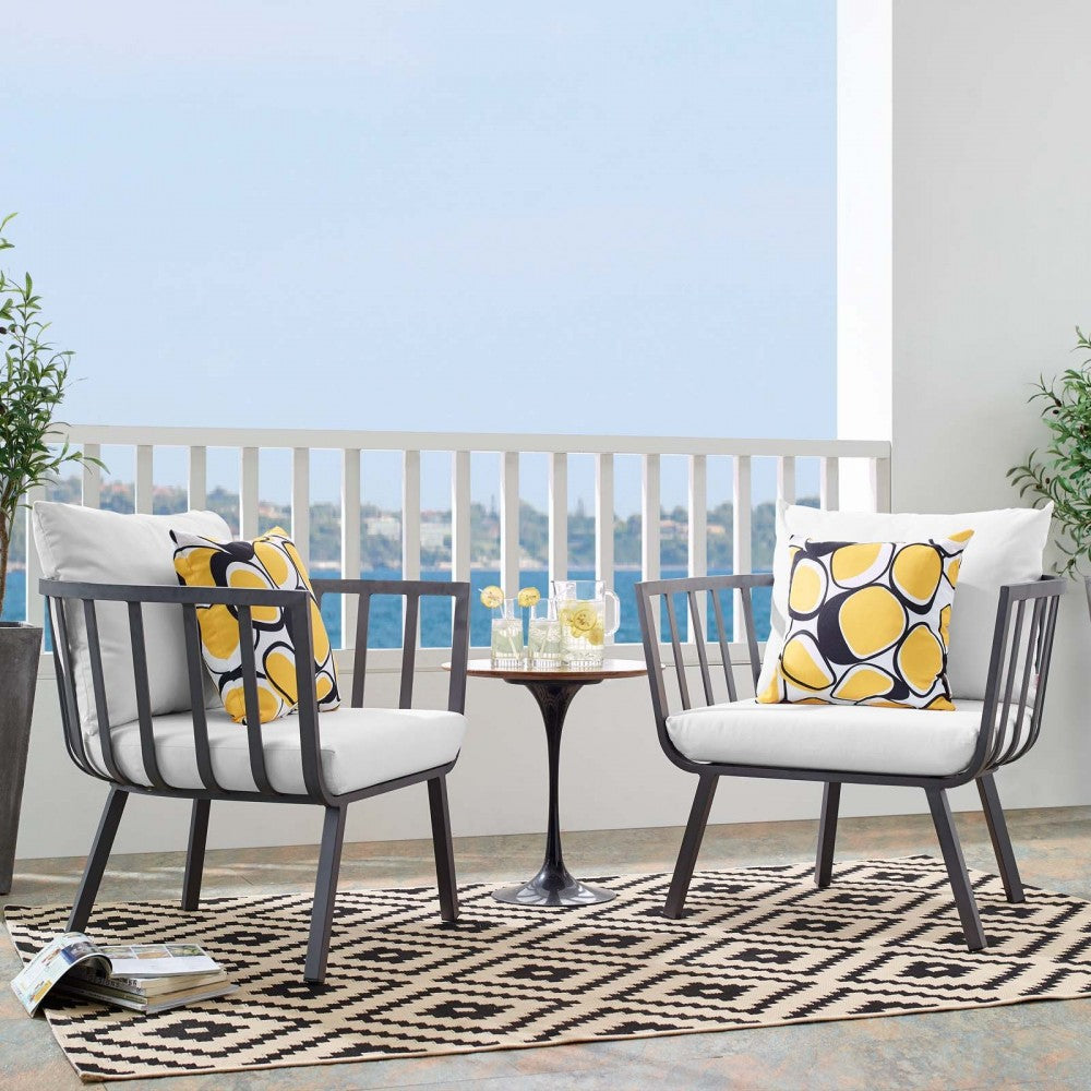 Riverside Outdoor Patio Aluminum Armchair Set of 2, Gray White