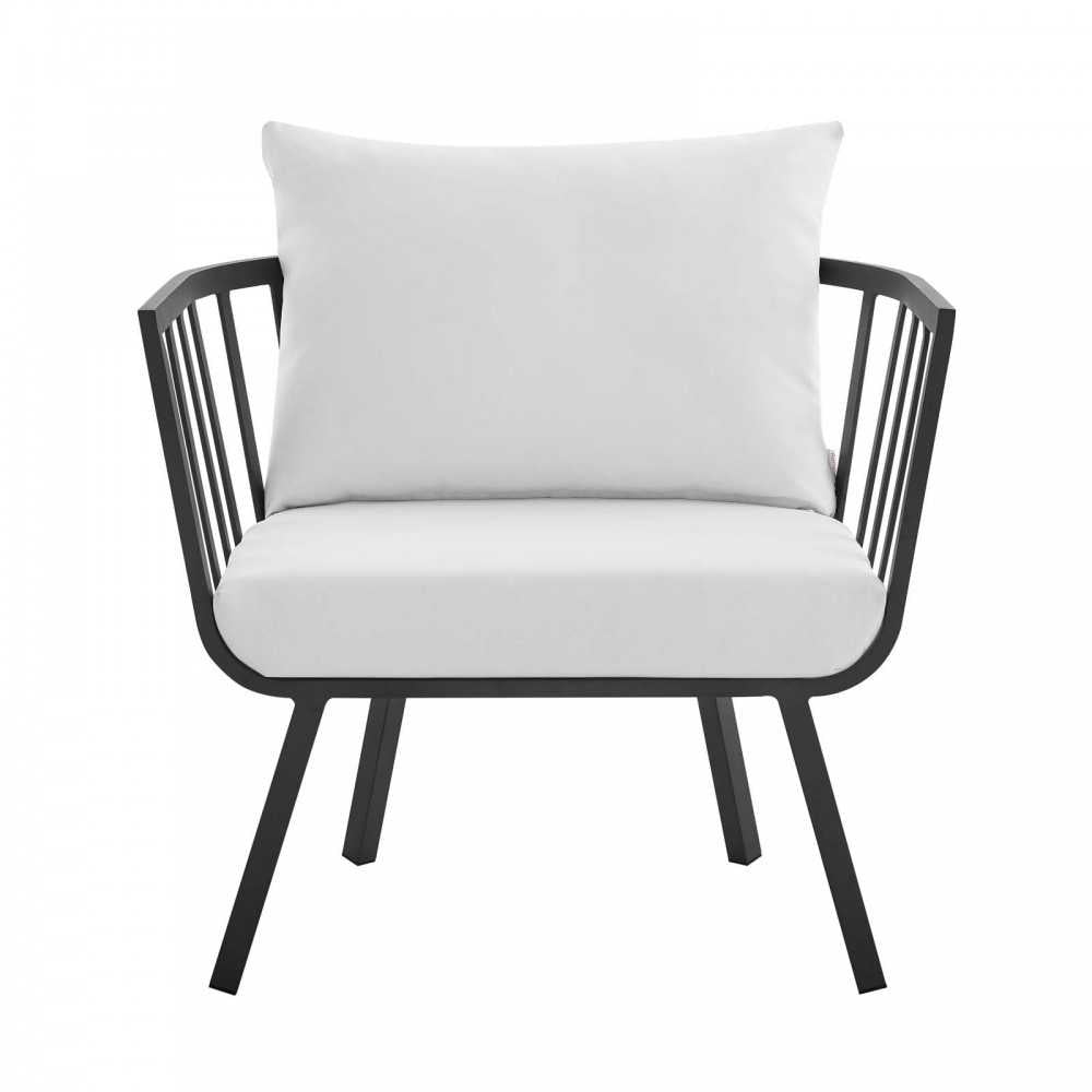 Riverside Outdoor Patio Aluminum Armchair Set of 2, Gray White