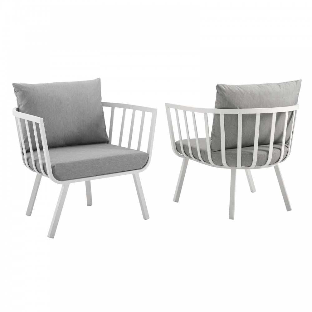 Riverside Outdoor Patio Aluminum Armchair Set of 2, White Gray