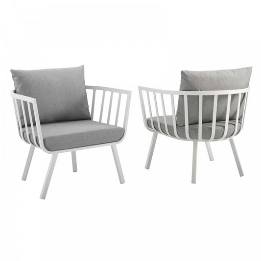 Riverside Outdoor Patio Aluminum Armchair Set of 2, White Gray