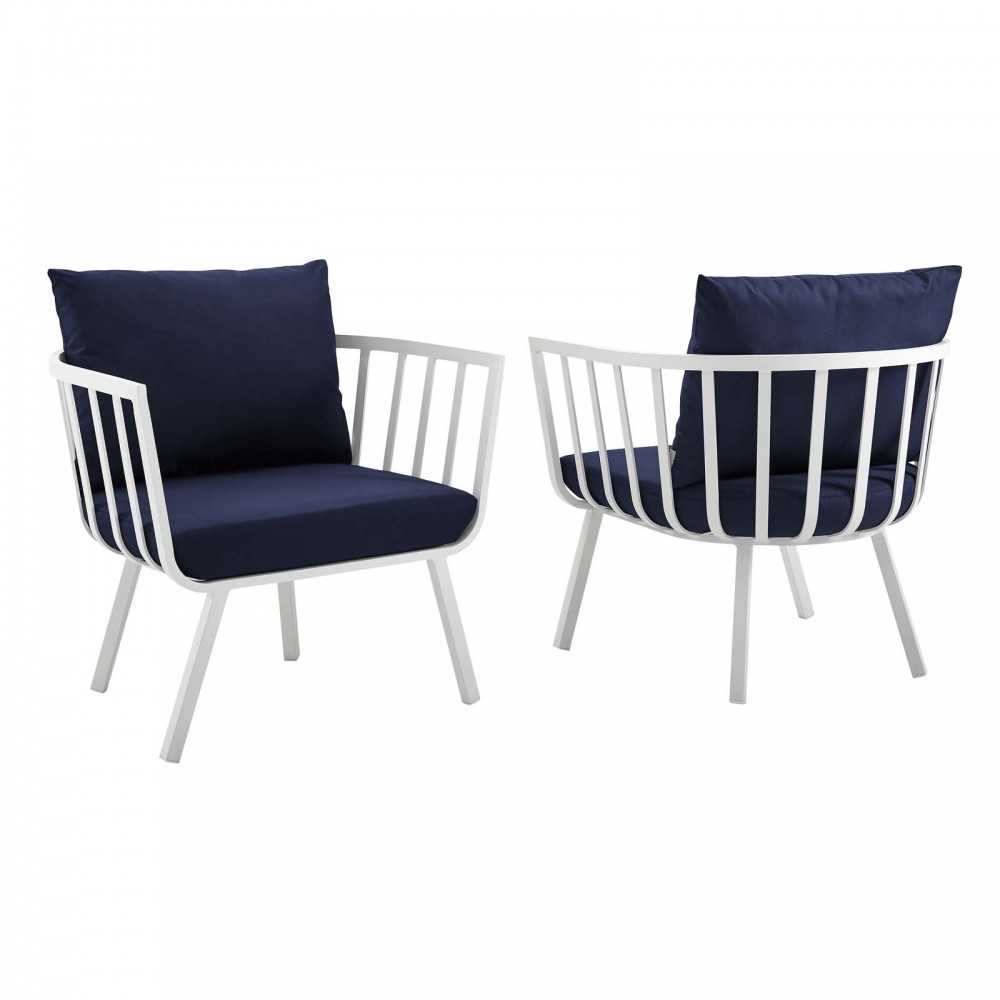 Riverside Outdoor Patio Aluminum Armchair Set of 2, White Navy