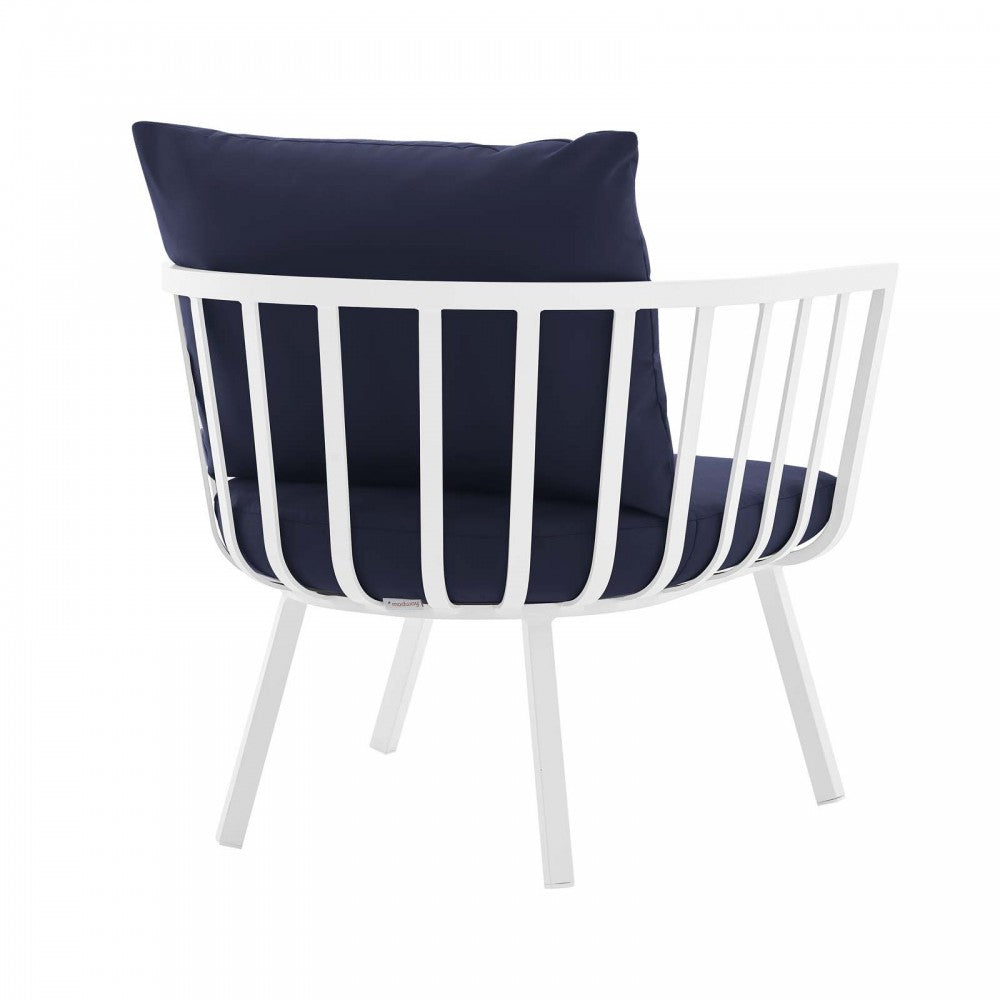 Riverside Outdoor Patio Aluminum Armchair Set of 2, White Navy