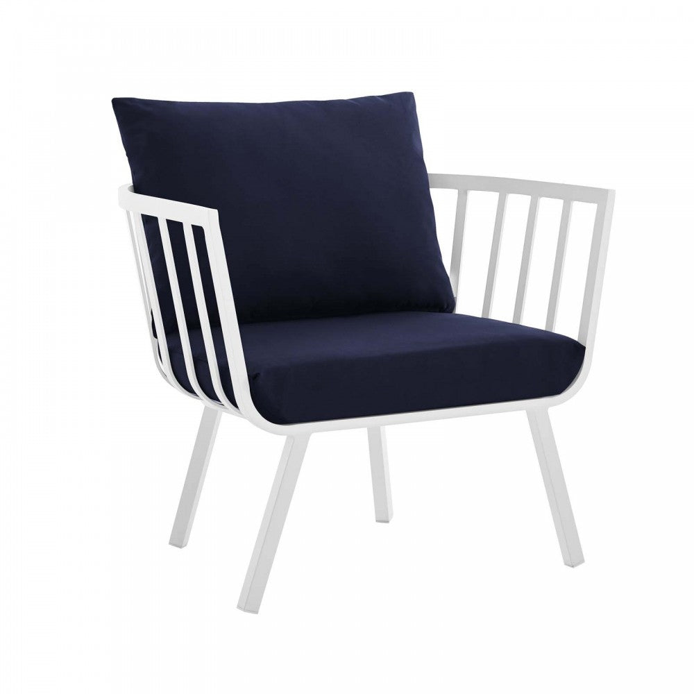 Riverside Outdoor Patio Aluminum Armchair Set of 2, White Navy