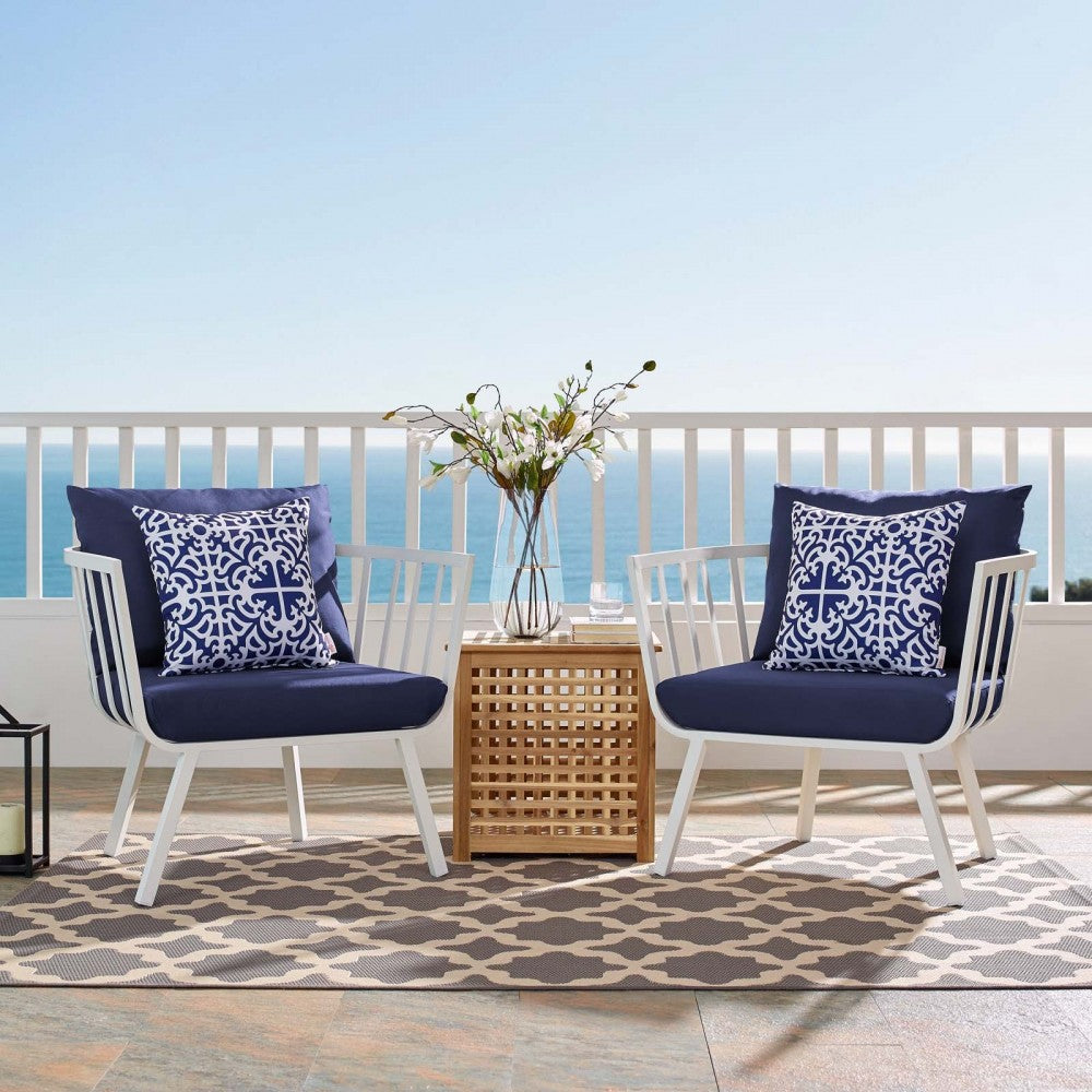 Riverside Outdoor Patio Aluminum Armchair Set of 2, White Navy