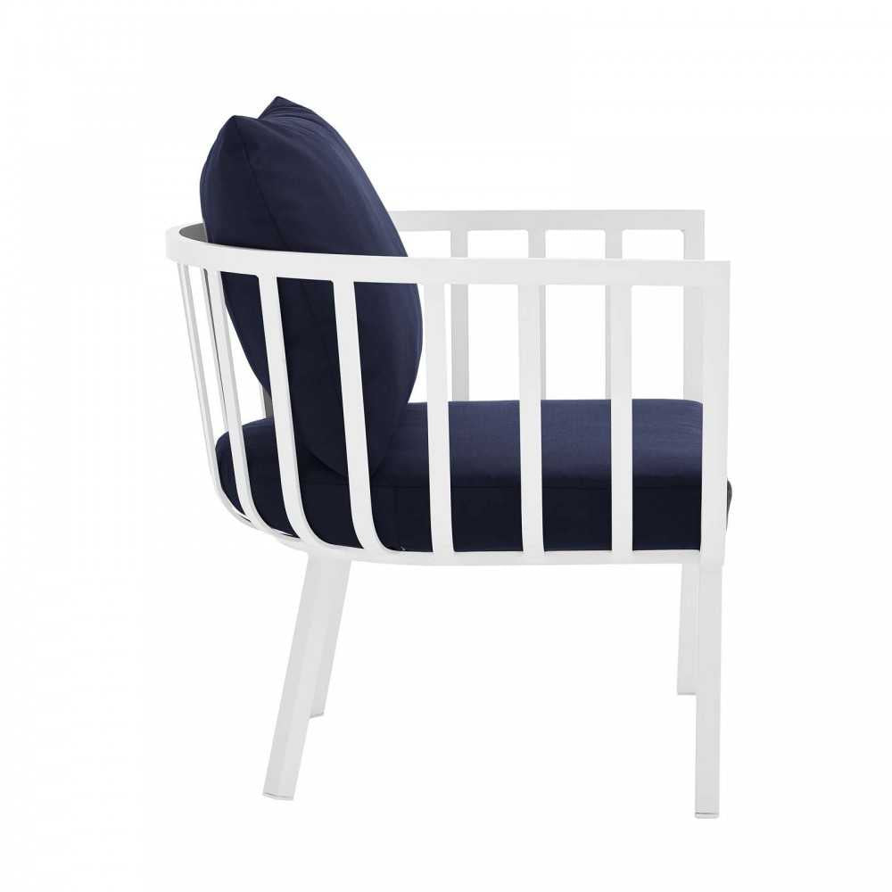 Riverside Outdoor Patio Aluminum Armchair Set of 2, White Navy