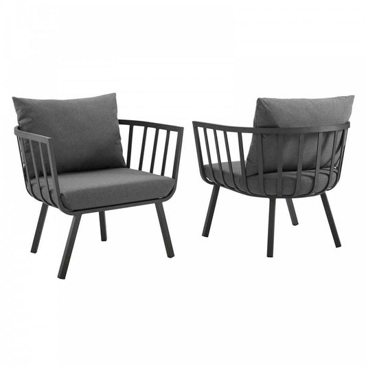Riverside Outdoor Patio Aluminum Armchair Set of 2, Gray Charcoal