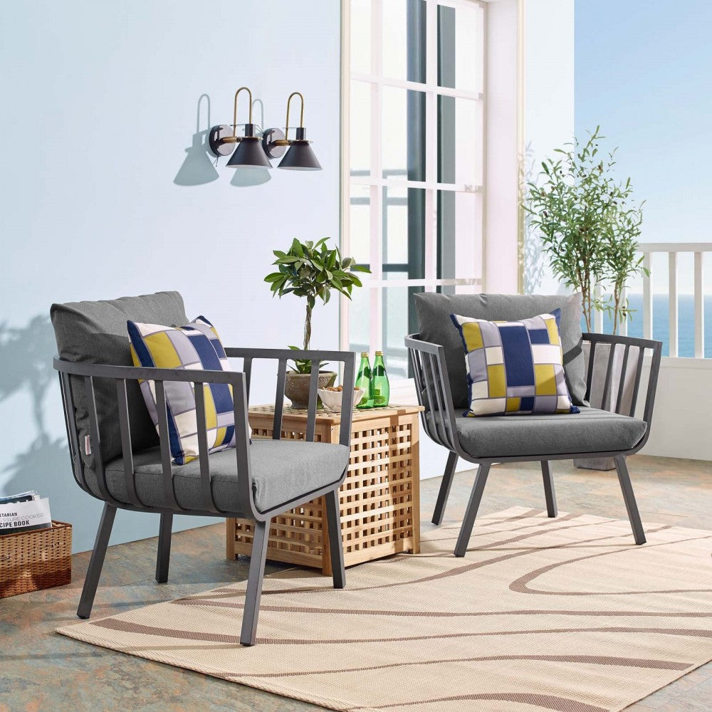 Riverside Outdoor Patio Aluminum Armchair Set of 2, Gray Charcoal