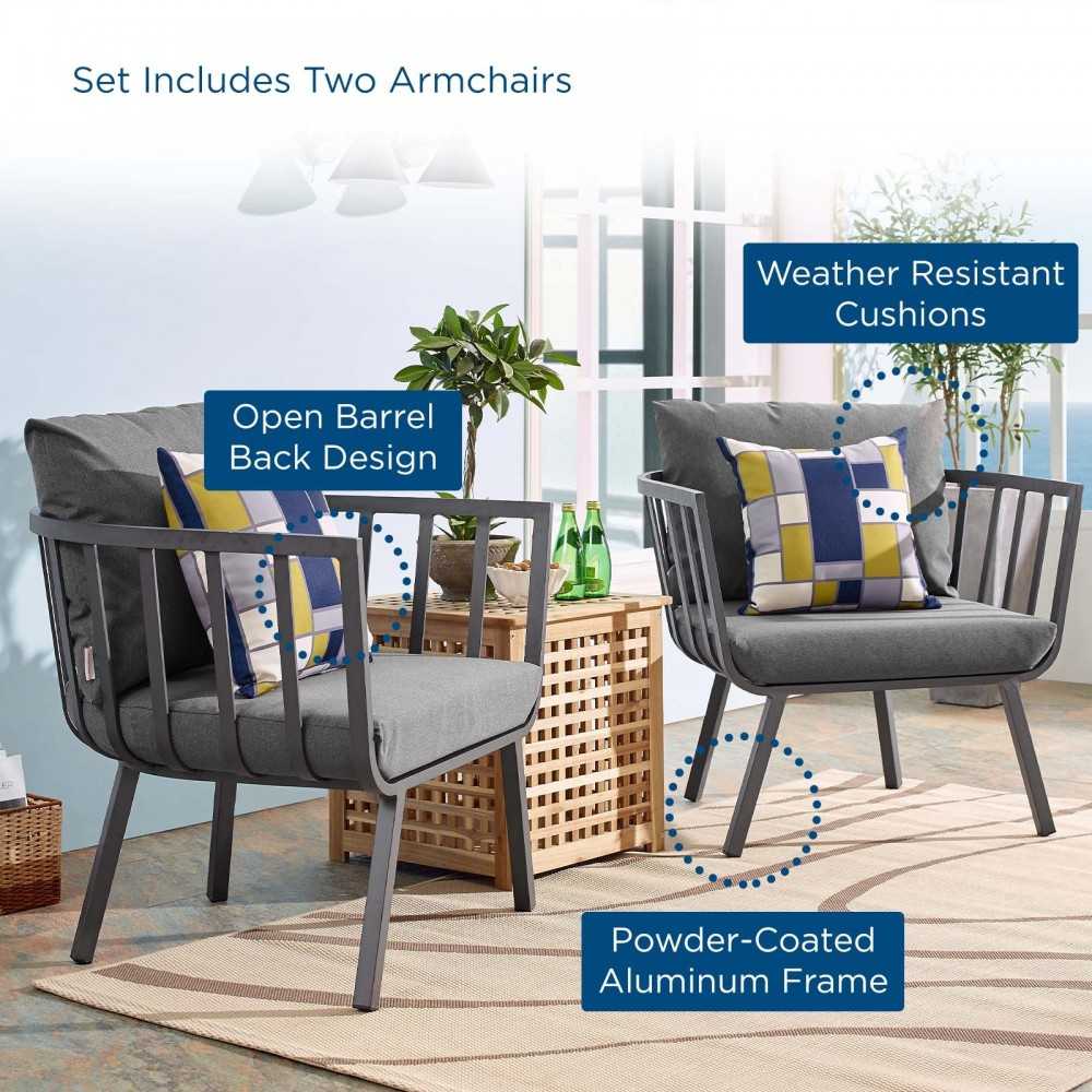 Riverside Outdoor Patio Aluminum Armchair Set of 2, Gray Charcoal