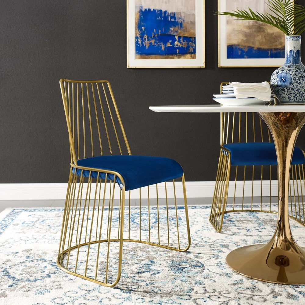 Rivulet Gold Stainless Steel Performance Velvet Dining Chair, Gold Navy