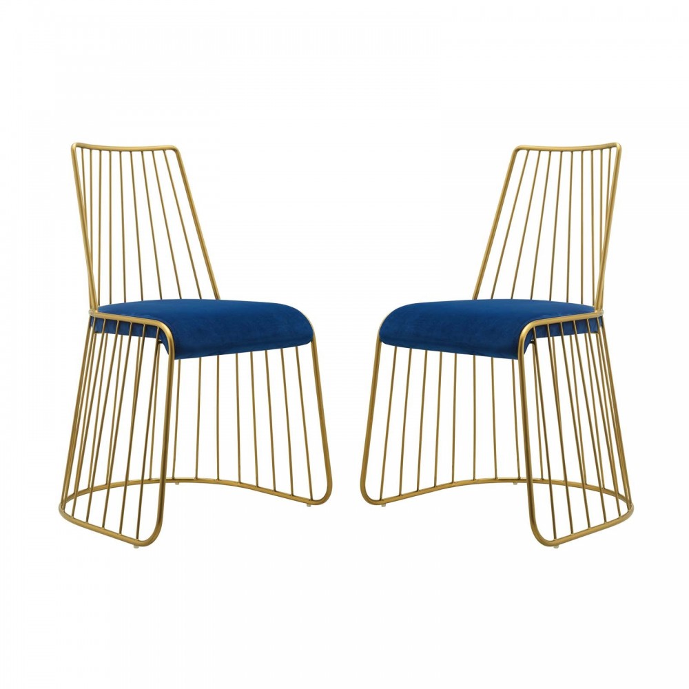 Rivulet Gold Stainless Steel Performance Velvet Dining Chair Set of 2, Gold Navy