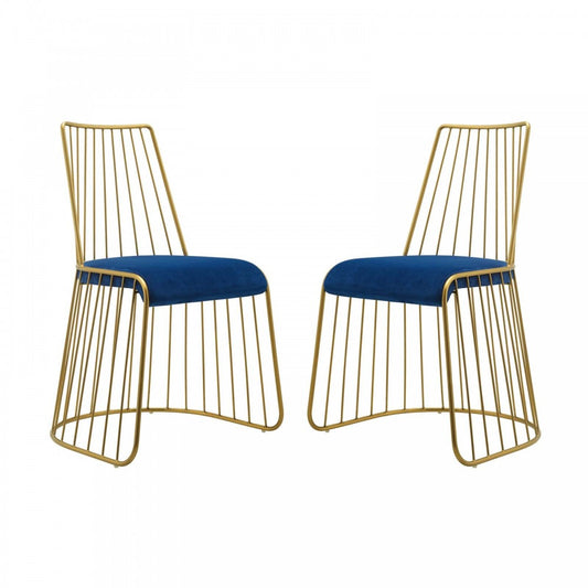 Rivulet Gold Stainless Steel Performance Velvet Dining Chair Set of 2, Gold Navy