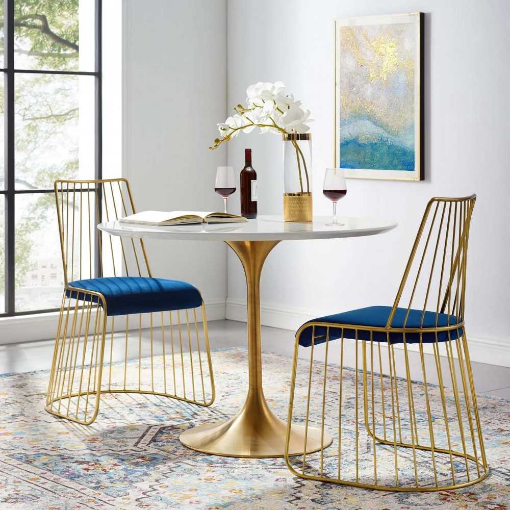 Rivulet Gold Stainless Steel Performance Velvet Dining Chair Set of 2, Gold Navy