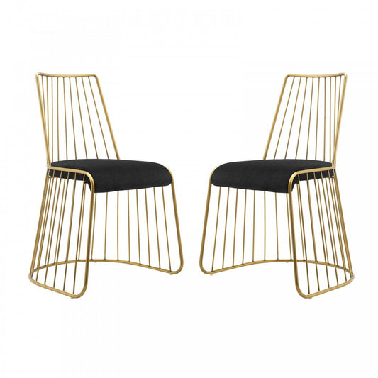 Rivulet Gold Stainless Steel Performance Velvet Dining Chair Set of 2, Gold Black