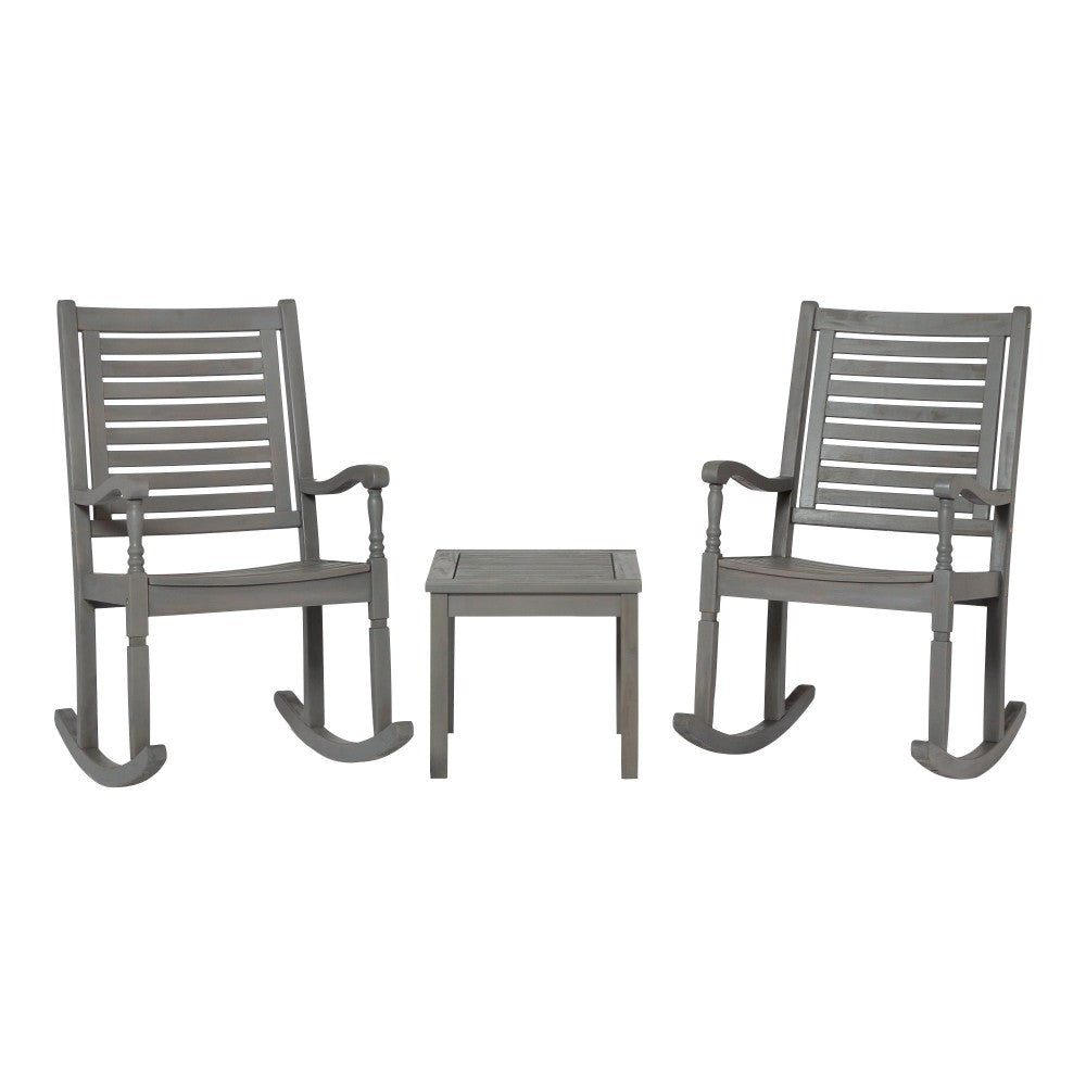 Rocking Chair Outdoor Chat Set with Slatted Square Side Table - Gray Wash