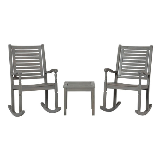 Rocking Chair Outdoor Chat Set with Slatted Square Side Table - Gray Wash