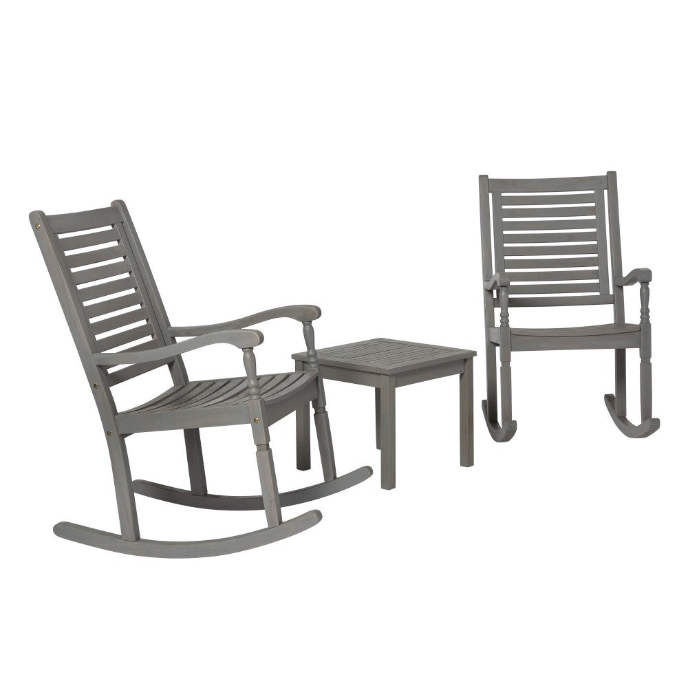 Rocking Chair Outdoor Chat Set with Slatted Square Side Table - Gray Wash