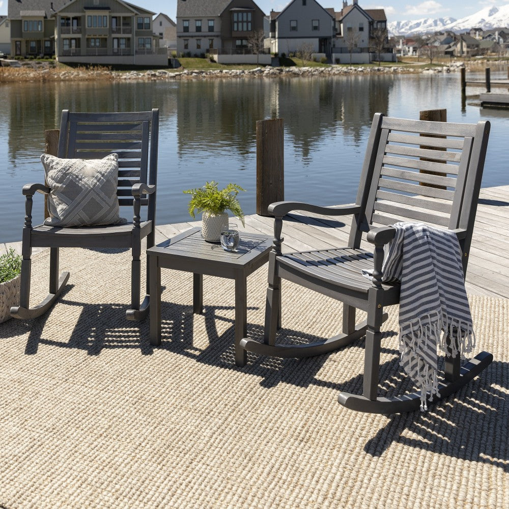 Rocking Chair Outdoor Chat Set with Slatted Square Side Table - Gray Wash