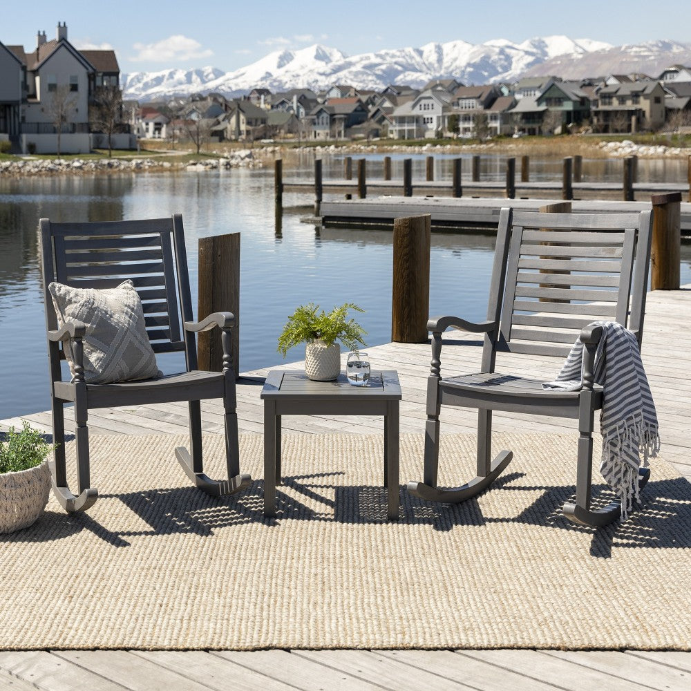 Rocking Chair Outdoor Chat Set with Slatted Square Side Table - Gray Wash