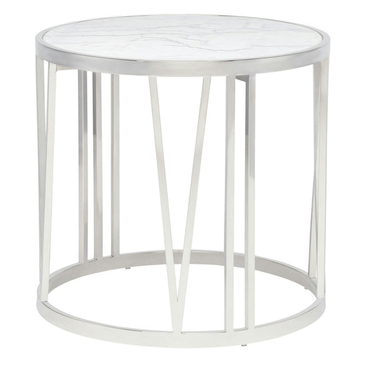 Roman White Stone Side Table