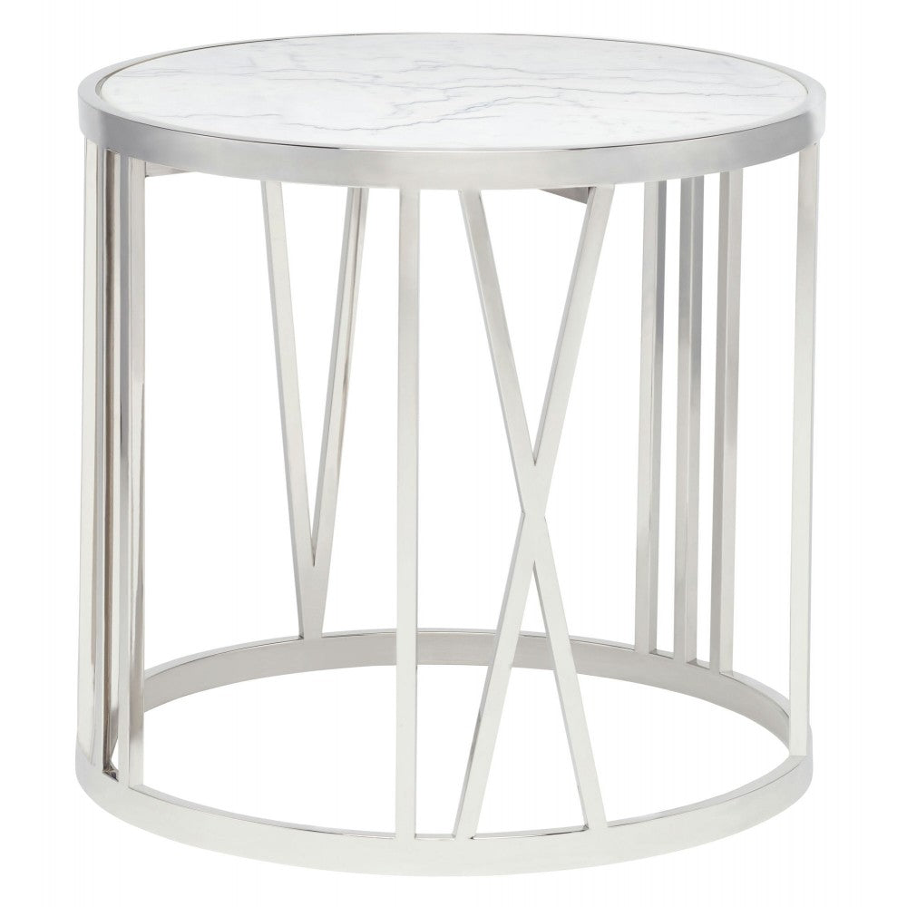 Roman White Stone Side Table