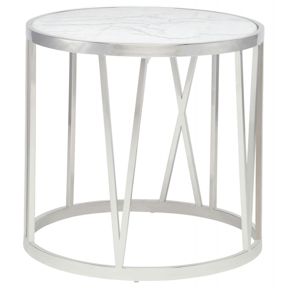 Roman White Stone Side Table