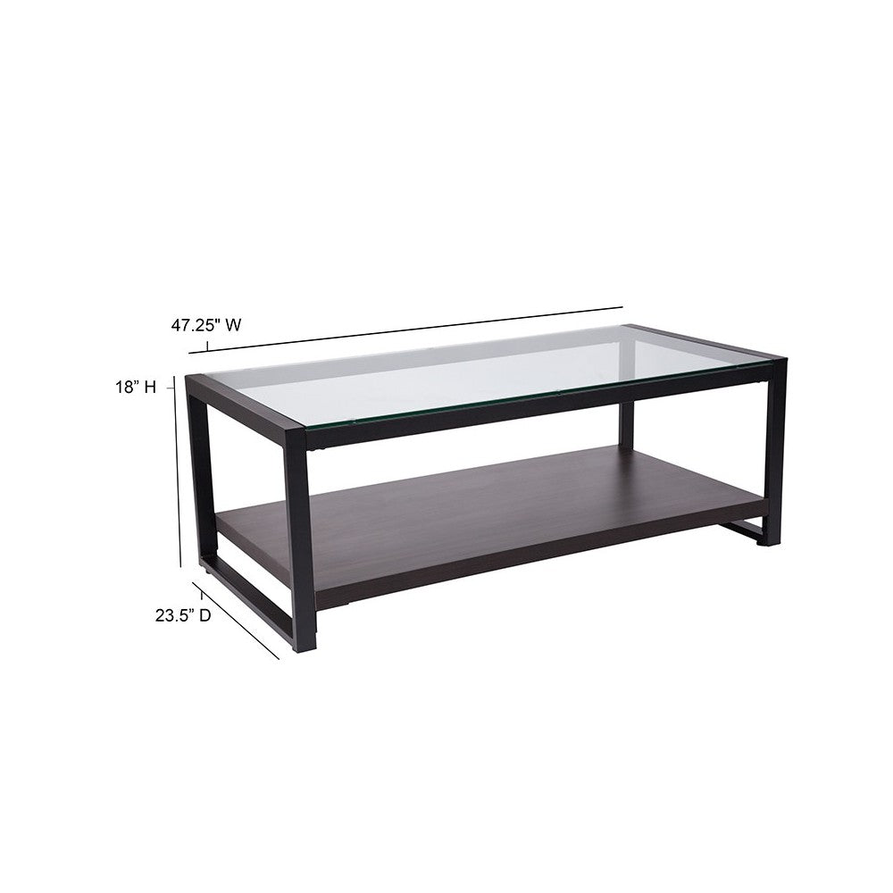 Rosedale Glass Coffee Table with Black Metal Frame