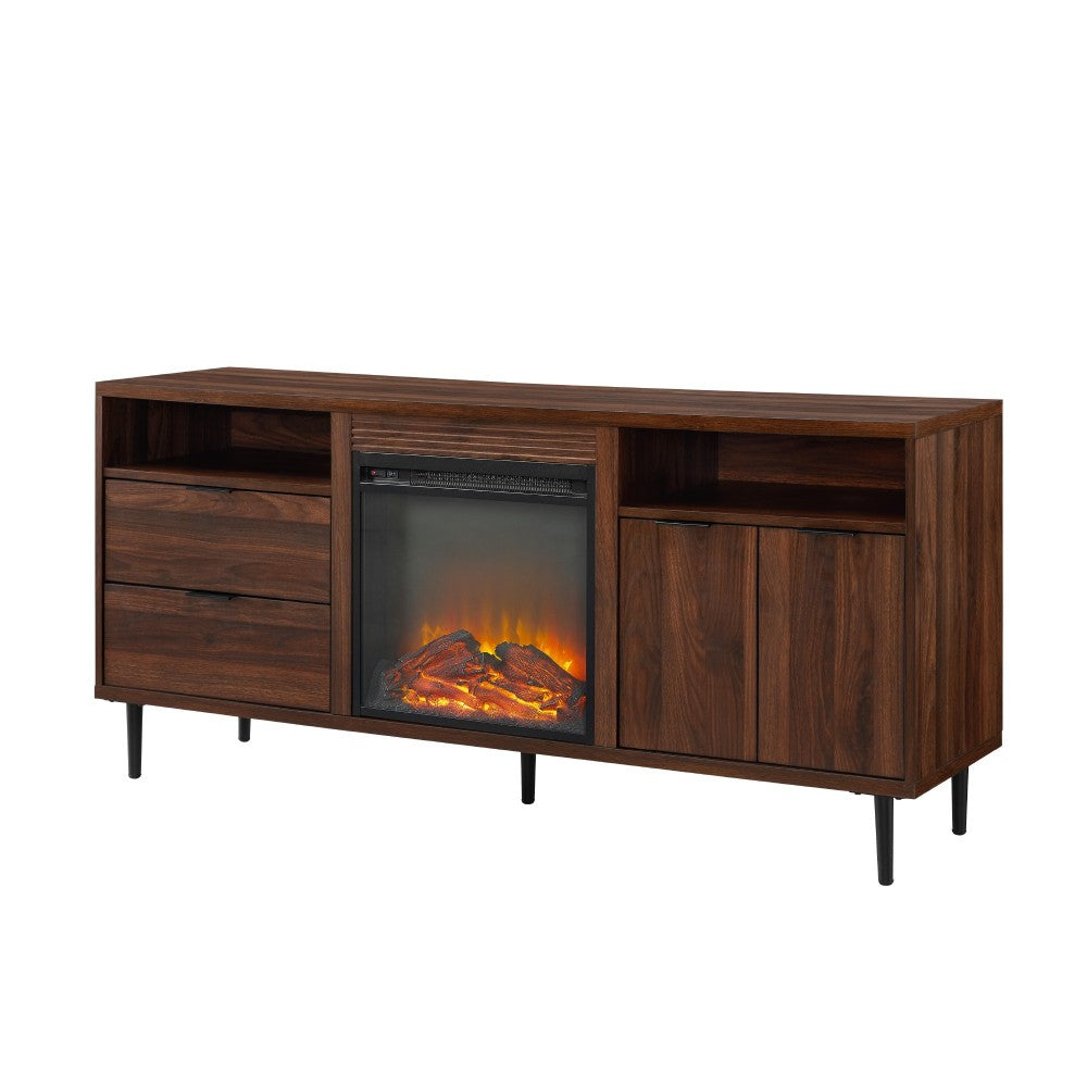 Roth 60" Modern Storage Fireplace Console - Dark Walnut