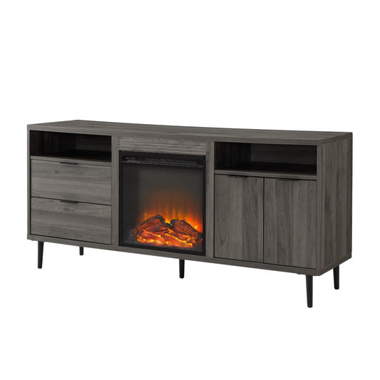 Roth 60" Modern Storage Fireplace Console - Slate Gray