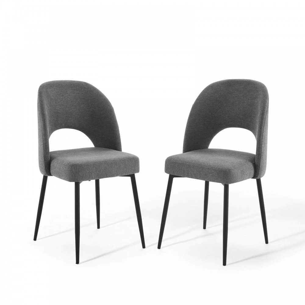 Rouse Dining Side Chair Upholstered Fabric Set of 2, Black Charcoal