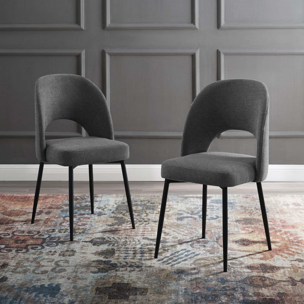 Rouse Dining Side Chair Upholstered Fabric Set of 2, Black Charcoal