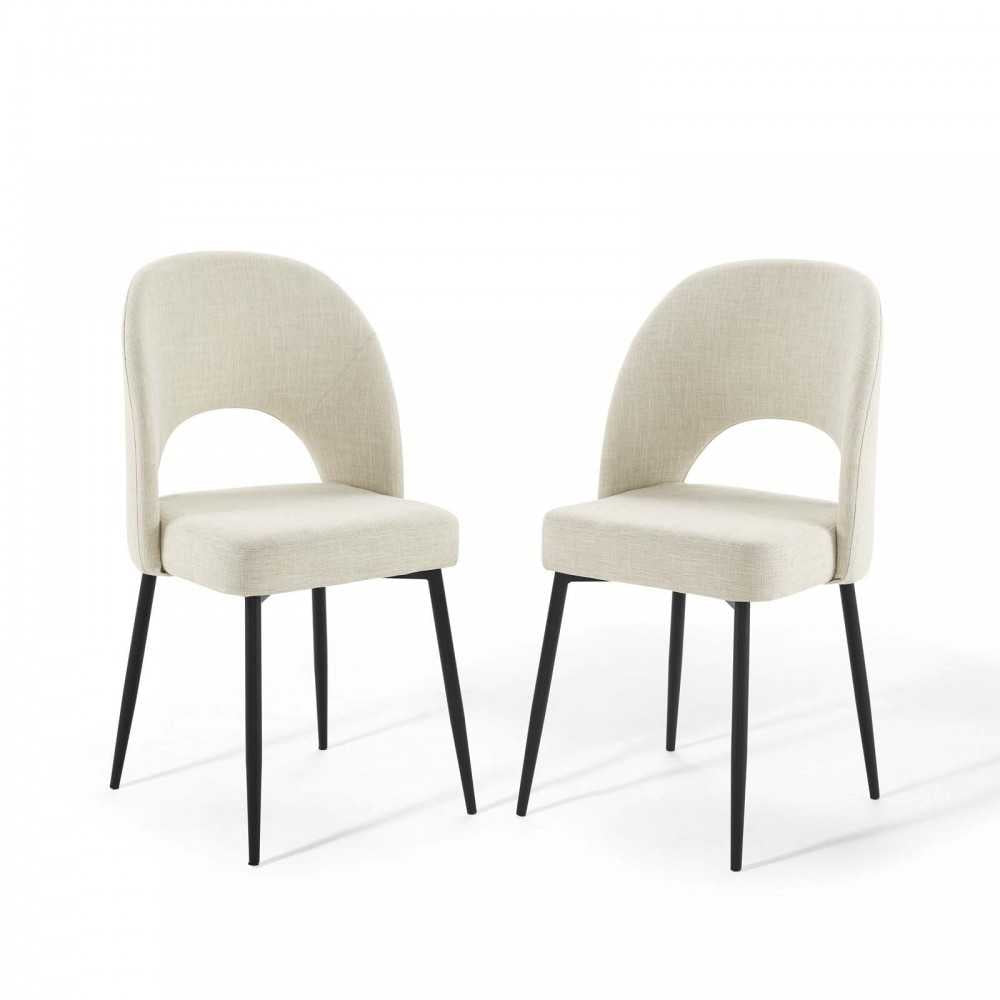 Rouse Dining Side Chair Upholstered Fabric Set of 2, Black Beige