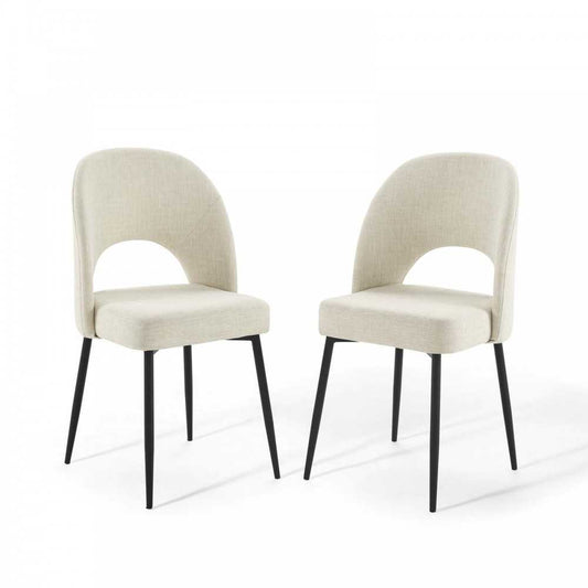 Rouse Dining Side Chair Upholstered Fabric Set of 2, Black Beige