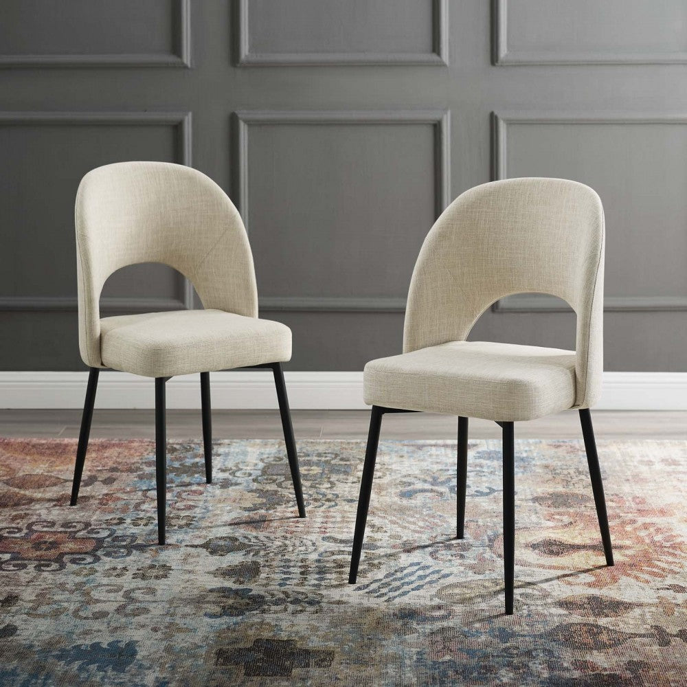 Rouse Dining Side Chair Upholstered Fabric Set of 2, Black Beige