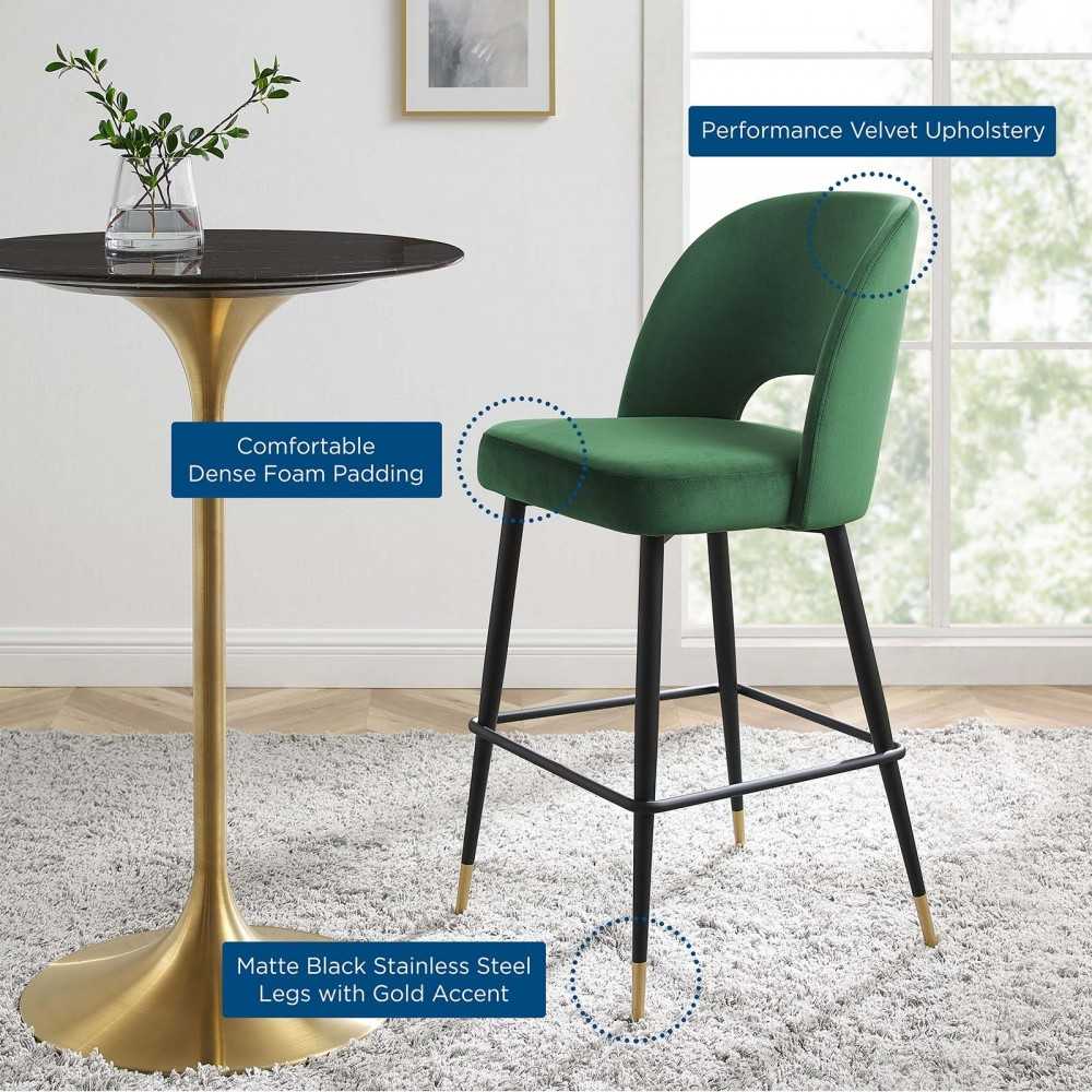 Rouse Performance Velvet Bar Stool, Emerald