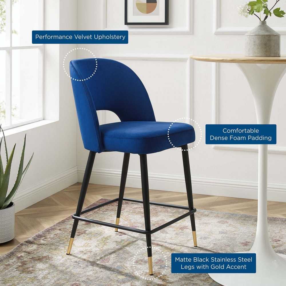 Rouse Performance Velvet Counter Stool, Navy, EEI-4643-NAV