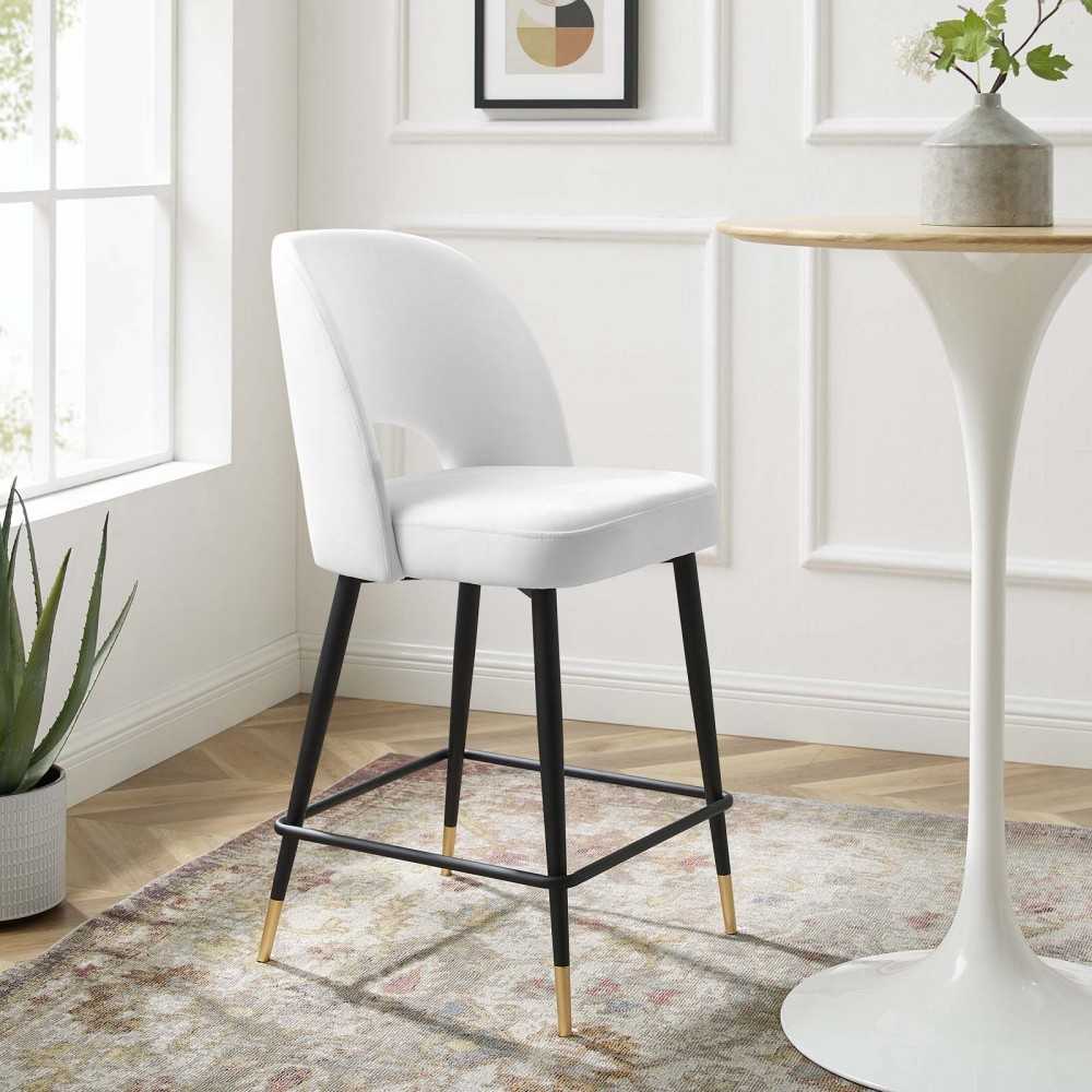 Rouse Performance Velvet Counter Stool, White, EEI-4643-WHI