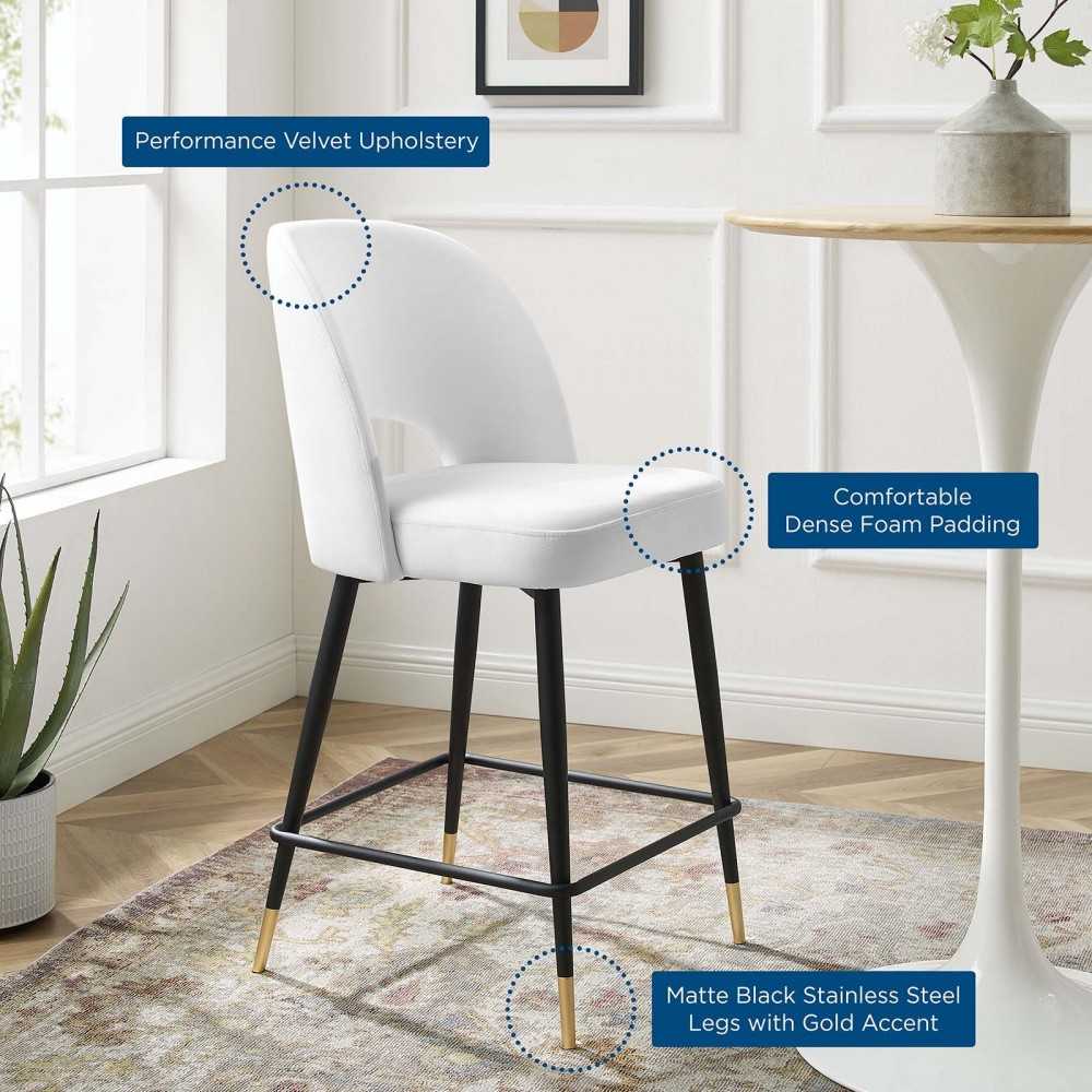 Rouse Performance Velvet Counter Stool, White, EEI-4643-WHI