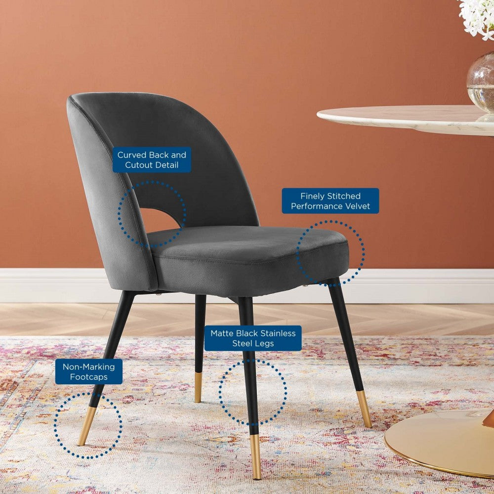 Rouse Performance Velvet Dining Side Chair, Charcoal