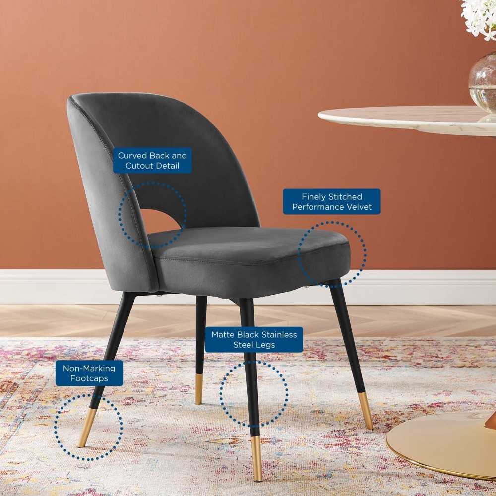 Rouse Performance Velvet Dining Side Chairs - Set of 2, Charcoal