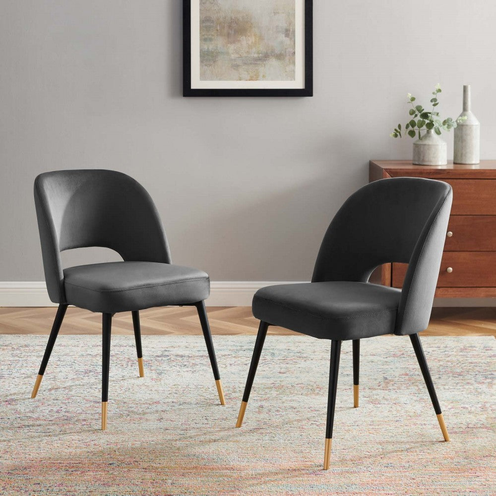 Rouse Performance Velvet Dining Side Chairs - Set of 2, Charcoal