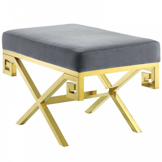 Rove Velvet Performance Velvet Bench, Gold Gray