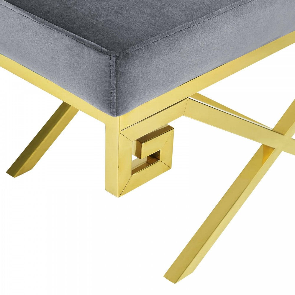 Rove Velvet Performance Velvet Bench, Gold Gray