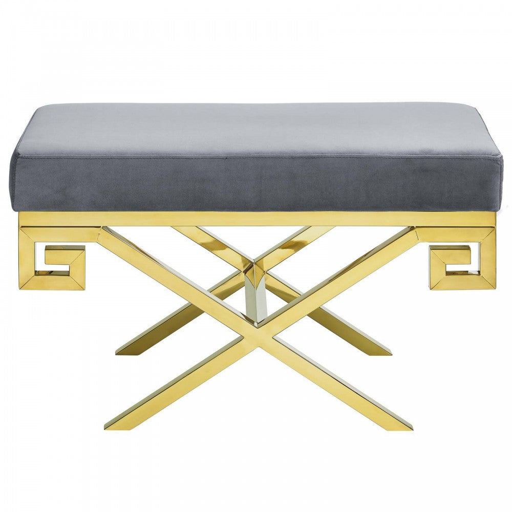 Rove Velvet Performance Velvet Bench, Gold Gray