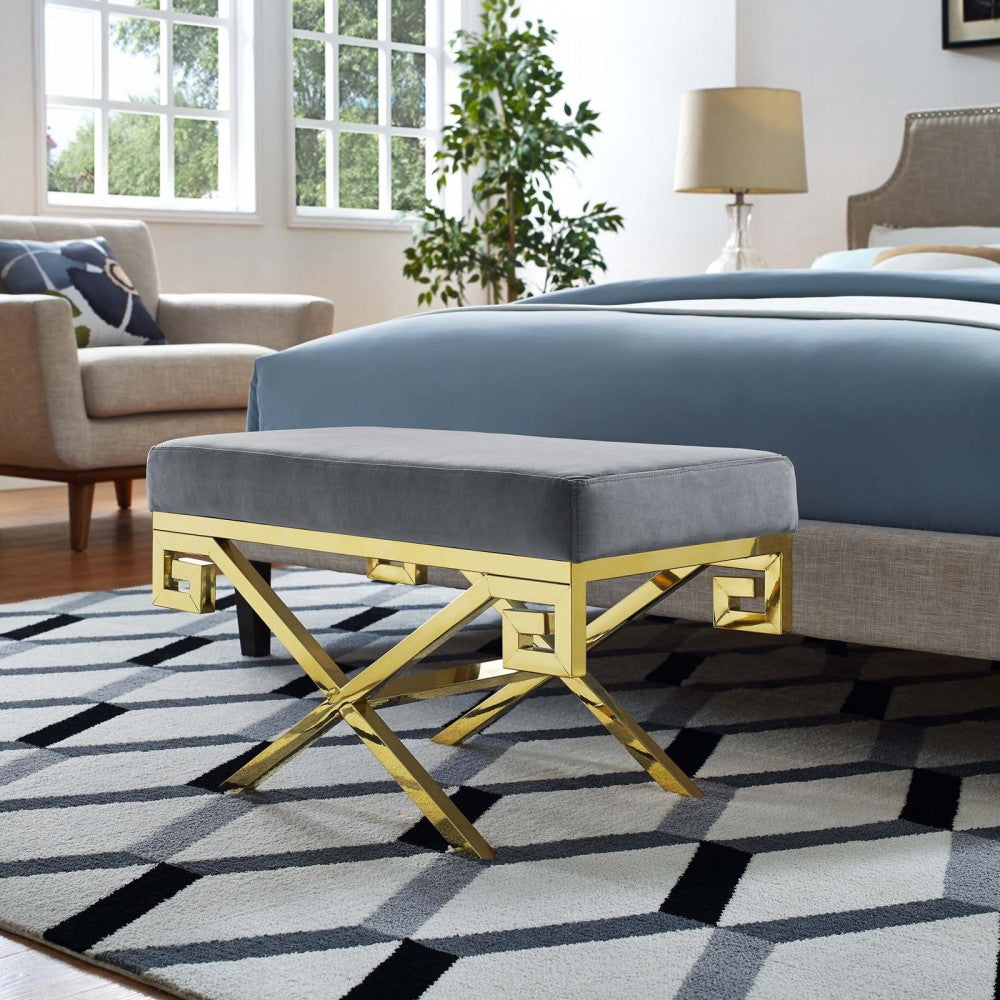 Rove Velvet Performance Velvet Bench, Gold Gray