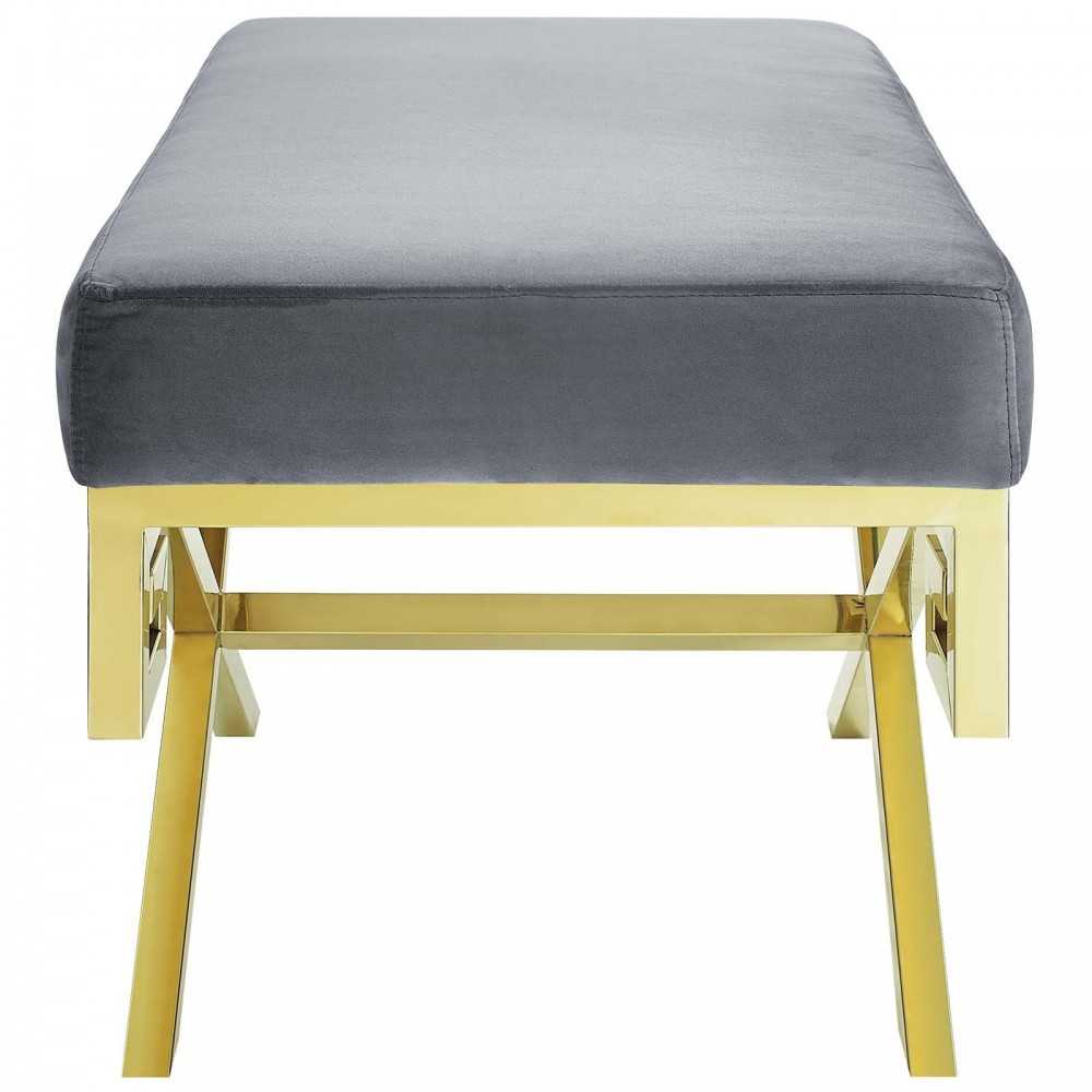 Rove Velvet Performance Velvet Bench, Gold Gray