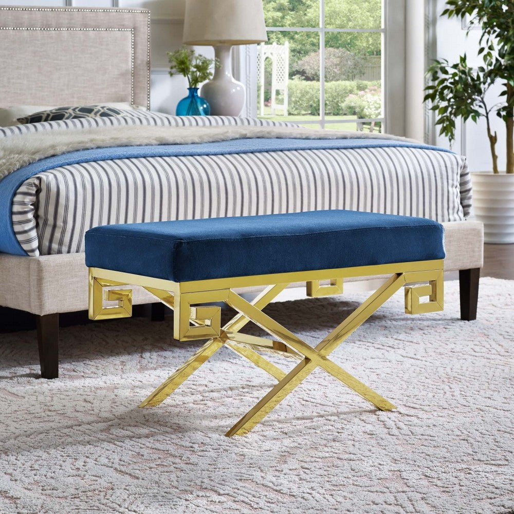 Rove Velvet Performance Velvet Bench, Gold Navy