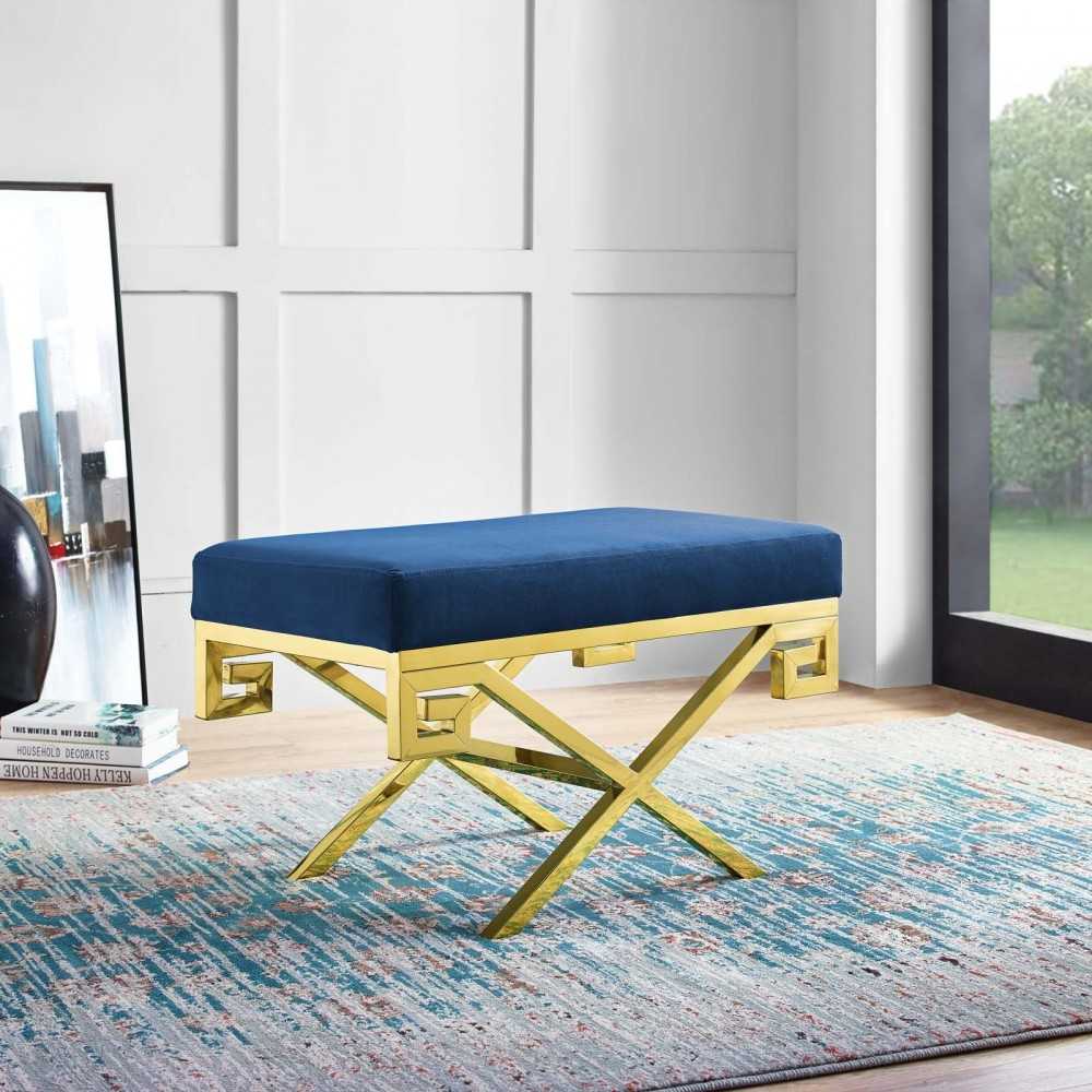 Rove Velvet Performance Velvet Bench, Gold Navy