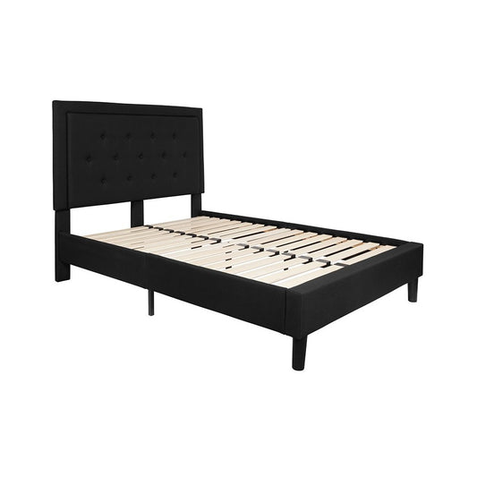 Roxbury Full Size Tufted Upholstered Platform Bed in Black Fabric