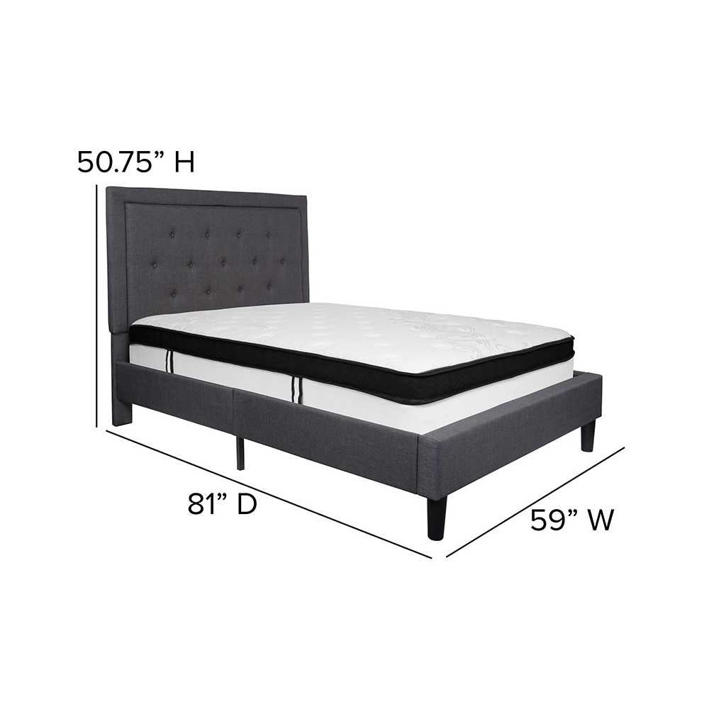 Roxbury Full Size Tufted Upholstered Platform Bed in Dark Gray Fabric with Memory Foam Mattress
